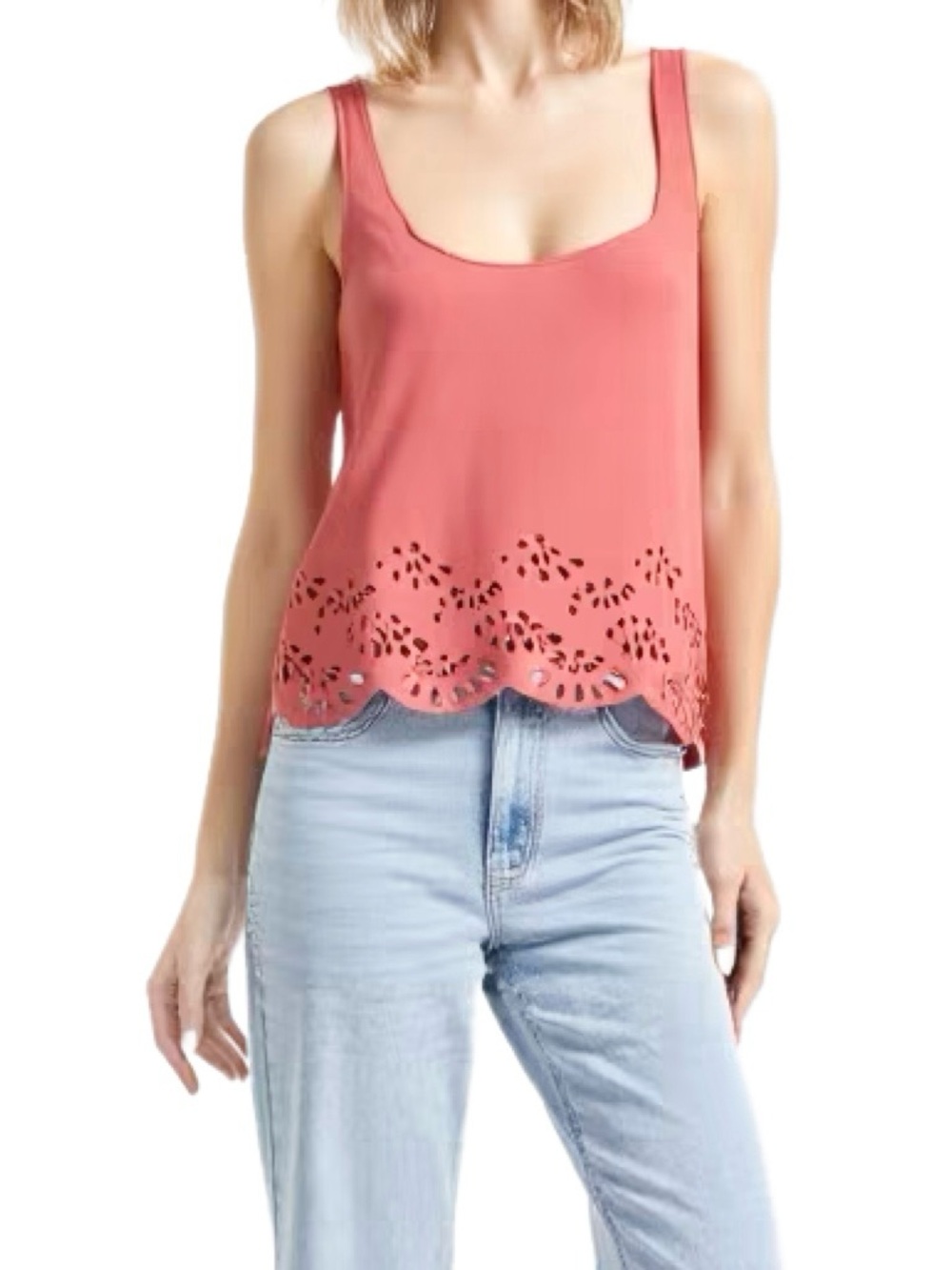 Brandy Melville Scoop Neck Cut out Scalloped Hem Tank in Rose One Size